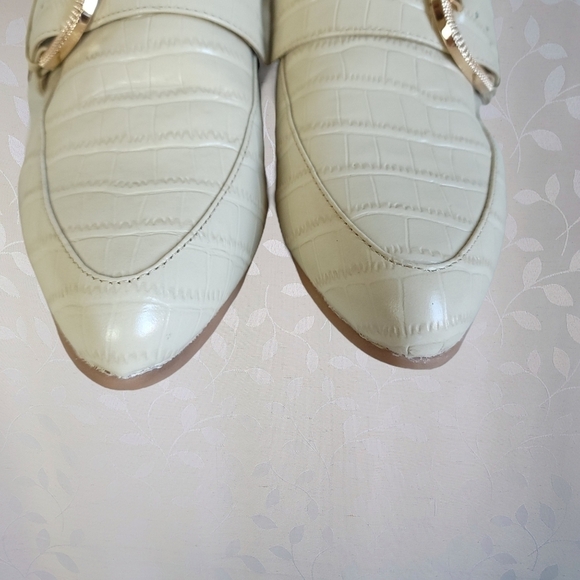 Bared Footwear Croc Embossed Leather Loafers Cream White Gold Buckle Size 40 - Picture 4 of 15